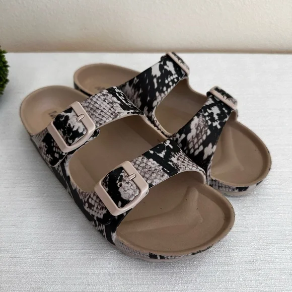 MIA Girl Snake Print Taupe/Black Dual Buckle Lightweight Slide Sandals Women’s 7 - Picture 3 of 8